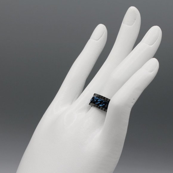 Jewelry ring band 8mm wide blue black stainless steel chain design polished new - Picture 6 of 6